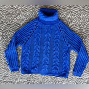 Anthropologie Mint‎ Velvet Chunky Cableknit Turtleneck Sweater Blue Colbalt